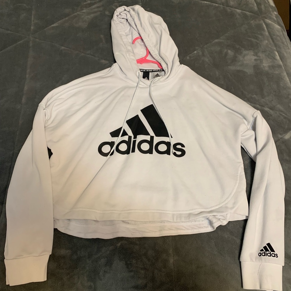White adidas cropped hoodie